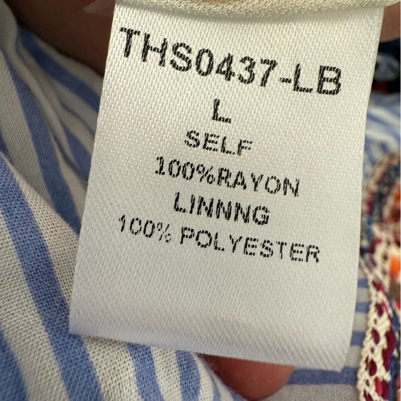 THML Wrap Maxi Dress Women’s Large Blue White Stripe Tribal Fringe Tassels lined - Picture 9 of 10